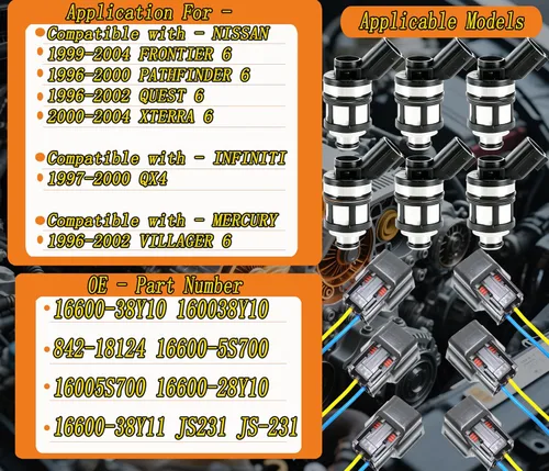 Vista 2 de 6 unids inyector de combustible con enchufe de arnés para Nissan Frontier Pathfinder Xterra Reemplazo 1996-2004 para Nissan Frontier Pathfinder