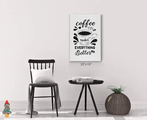 Vista 3 de HB Art Design Coffee Makes Everything Better Black Quote and Mug Sketch Canvas Print Wall Art Coffee Bar Decor Coffee Signs Kitchen Wall Decor