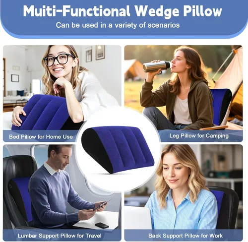 Vista 3 de TheClover Almohada inflable de cuña para viaje, almohada de cuña de viaje con máscara de ojos, cuña de cama ajustable para reflujo ácido