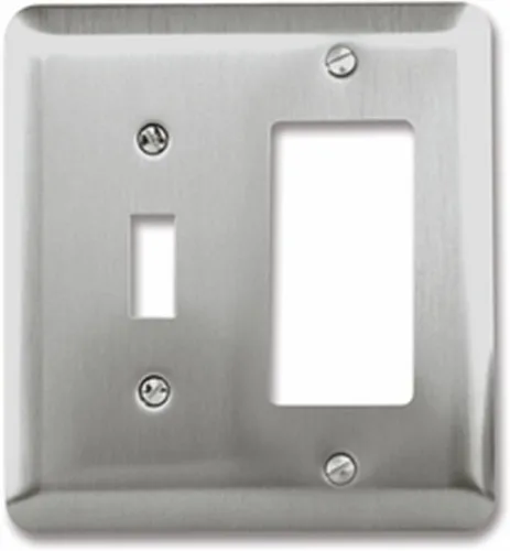 Vista 10 de Amerelle Devon Round Corner Single Rocker/Single Duplex Placa de pared de acero en níquel cepillado