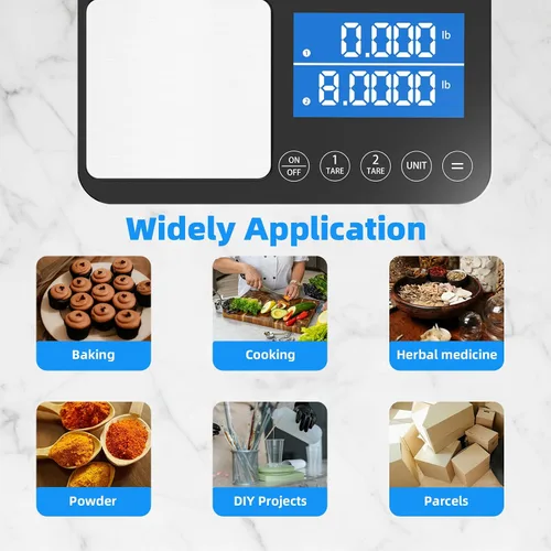 Vista 7 de Diyife - Báscula de cocina de doble plataforma de 0.001 oz/33 libras, báscula de alimentos de acero inoxidable de 9.4 pulgadas con dos precisiones