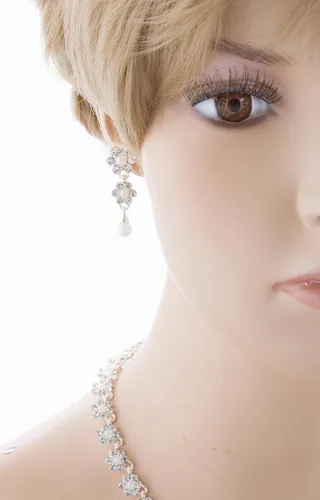 Vista 6 de accessoriesforever Mujeres Novia Boda Prom Fashion Jewelry Set Floral y Pearl & Rhinestone