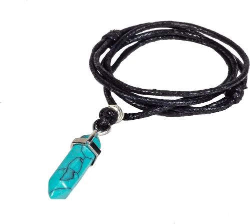 Vista 2 de BlueRica Colgante de howlita turquesa en collar de nudo deslizante ajustable, Fibra natural, howlita teñida