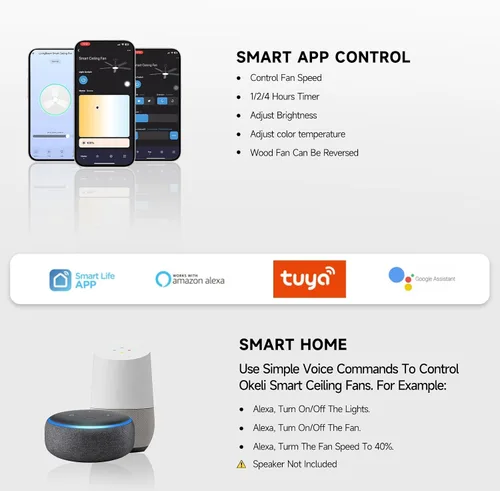 Vista 5 de Roomratv - Ventilador de techo inteligente compatible con App/Alexa/Google Negro