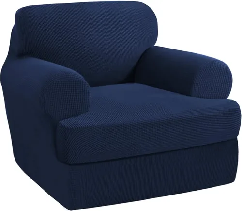 Vista 24 de PrinceDeco Fundas elásticas para sillón de 2 piezas, fundas de sofá para sillas con cojines en forma de T, fundas suaves para muebles con 1 funda