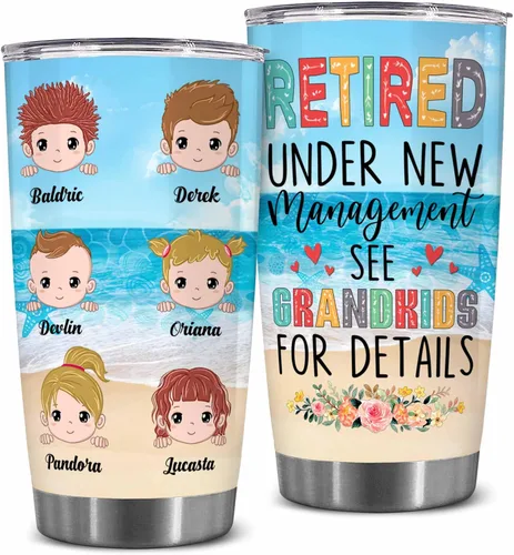 Vista 14 de WHIDOBE Vaso de jubilación personalizado, jubilado bajo nueva administración, mira a los nietos para obtener detalles, vaso con nombre