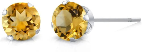 Vista 2 de Gem Stone King Juego de 2 aretes redondos de plata de ley 925 con peridoto verde y citrino amarillo, Gema Metal Piedra preciosa, Peridoto y citrino