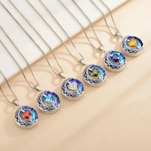 Vista 5 de LIANYU Collar para mujer, collar de zafiro azul, colgante de luna, plata de ley S925, colgante de cristal, regalos para esposa, novia, regalos