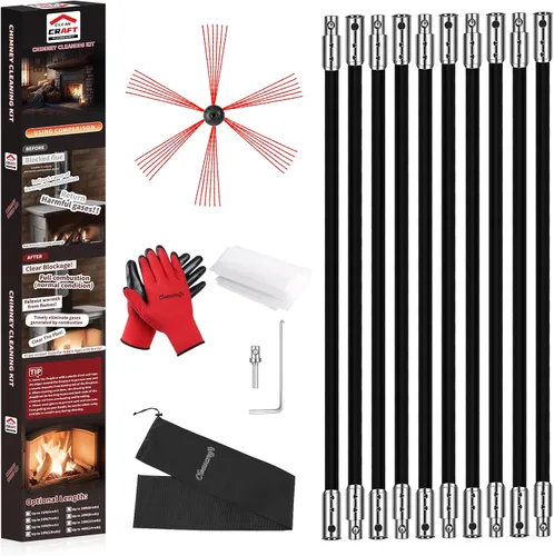 Vista 14 de Kit de limpieza de chimeneas de 16 pies, kit de limpieza de chimenea con 5 varillas de chimenea flexibles de nailon negro, sistema de limpieza