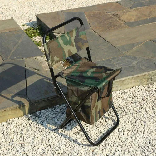 Vista 5 de Silla de camping plegable con bolsa enfriadora, taburete compacto para pesca, camping, senderismo, viajes, barbacoa (camuflaje militar)