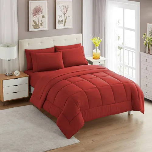 Vista 36 de Sweet Home Collection Juego de edredón de 7 piezas de color sólido para todas las estaciones, manta alternativa de plumón suave y lujosas sábanas
