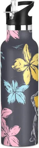 Vista 8 de Flores de otoño, tulipán, narciso, gladiolo, azul, doble pared, aisladas al vacío, botellas de agua con pajitas, a prueba de fugas, sin BPA, a