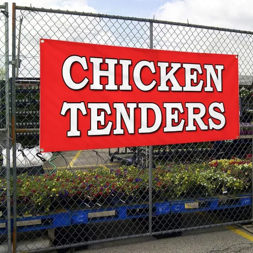 Vista 4 de Vinyl Banner Multiple Sizes Chicken Tenders Food Fair Restaurant Food & Beverage Outdoor Weatherproof Industrial Yard Signs Red 4 Grommets