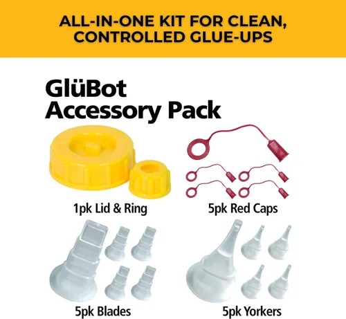 Vista 2 de Glu-Bot kit de puntas, 16 onzas Capacidad de 16 onzas, tapa de repuesto, anillo, cuchillas y puntas Yorker, tapas incluidas, 98229