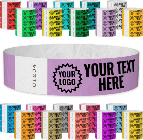 Vista 11 de Tyvek - Pulseras personalizadas de 3/4 de pulgada para eventos - Personalizadas con imagen o logotipo (tipo papel) Personalize w/ Clipart Text &