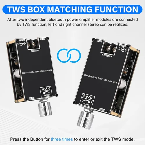 Vista 2 de Daakro 2 placas amplificadoras Bluetooth ZK-1001B, placa amplificador de canal mono de 100 W con función de emparejamiento TWS, CC 7-24 V, entrada