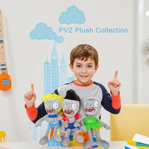 Vista 9 de Dyharnsty Juego de 3 bonitos juguetes de peluche de zombi, muñeca de peluche de PVZ para niños, grandes regalos para niños y fanáticos