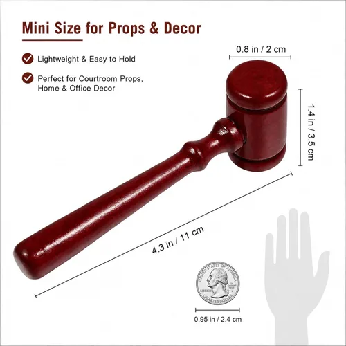 Vista 7 de Martillo de subasta de madera para juez, 3 piezas, martillo de subasta para cosplay, abogado, disfraz de abogado, martillo para niños, accesorio