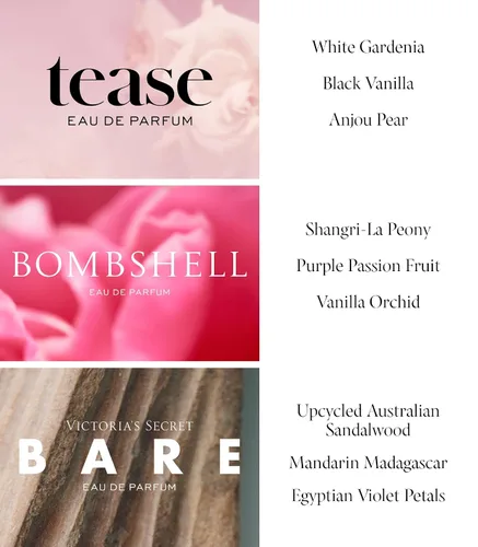 Vista 4 de Victoria's Secret Mini trío de fragancias de lujo, conjunto de regalo de Eau de Parfume para mujer, incluye perfumes Bombshell, Bare y Tease
