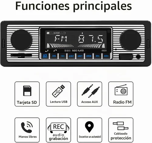 Vista 7 de Radio Clásica Single Din para Automóvil con Bluetooth, Receptor de Radio FM Estéreo para Automóvil, Llamadas Manos Libres, Control de Voz