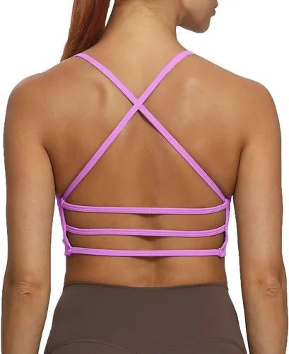 Vista 2 de Aoxjox Sujetadores deportivos de entrenamiento para mujer, sin espalda, con relleno Amor, brasier de bajo impacto, camiseta sin mangas para yoga