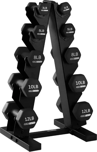 Vista 27 de HolaHatha 1, 2 and 3 lb Neoprene Dumbbell Strength Training Weight Set with Rack