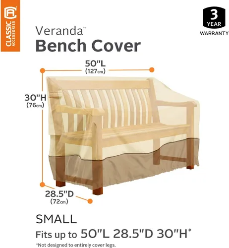 Vista 2 de Classic Accessories Veranda - Funda para banco de patio resistente al agua de 50 pulgadas, fundas para muebles de patio Pebble/Corteza/Tierra