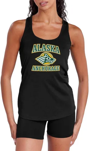 Vista 458 de Camiseta deportiva sin mangas oficial de NCAA Collegiate para mujer, con espalda cruzada, colección con logotipo primario