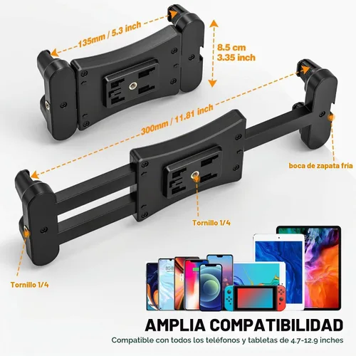Vista 3 de Adaptador de trípode para tablet con cabeza esférica, soporte para tabletas de 4.7 a 12.9 pulgadas, compatible con iPad Pro, Air, Mini, Selfie
