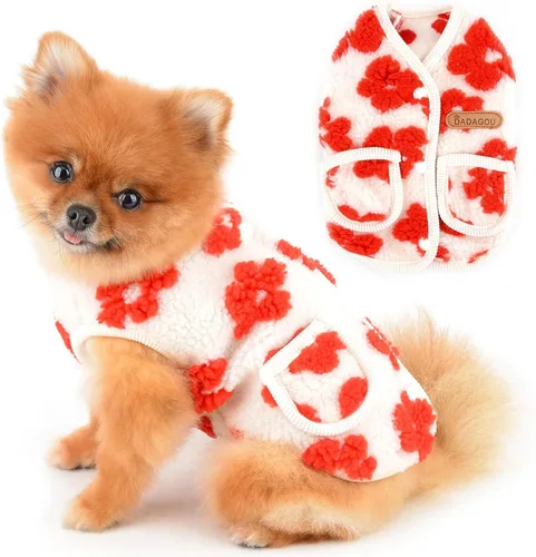 Vista 8 de PAIDEFUL Chaleco clásico de forro polar jacquard para perros pequeños, con bolsillos, suéter suave para cachorros, con botones, abrigo cálido