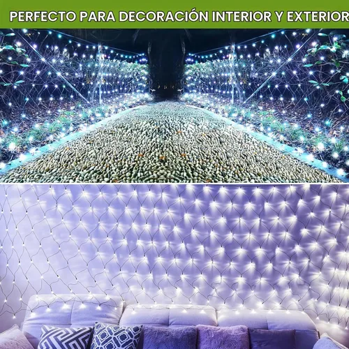 Vista 7 de Luces solares de red para exteriores, 360 luces LED USB de malla blanca fría para arbustos impermeables, 21 pies x 5 pies, 8 modos luces de cadena