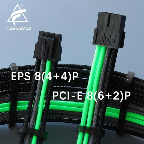 Vista 7 de FormulaMod Kit de cable de alimentación de extensión de manga 18AWG ATX 24P+ Poliestireno expandido 8-P+PCI-E8-P con peines para PSU a placa Negro