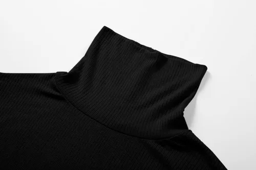 Vista 5 de KLOTHO Camiseta de manga larga con cuello alto acanalado para mujer