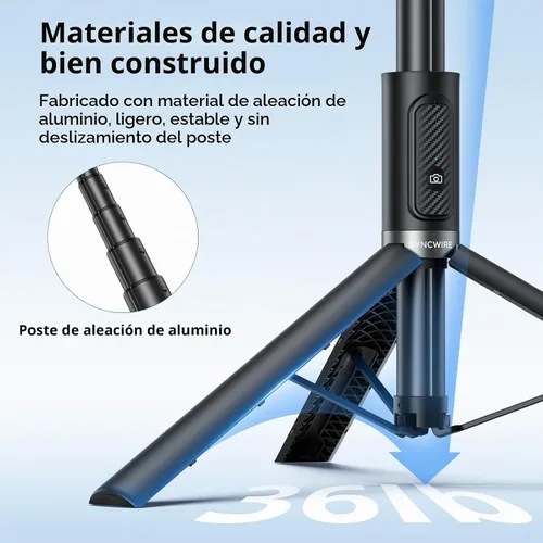 Vista 6 de SYNCWIRE Trípode de teléfono Selfie Stick de 55 pulgadas para iPhone, palo selfie de aluminio extensible todo en uno con control remoto, trípode