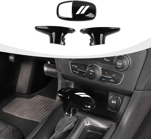 Vista 19 de RAZPOY Cubierta de la perilla de la palanca de cambios, protector de manija, accesorios interiores compatibles con Dodge Challenger Charger Negro