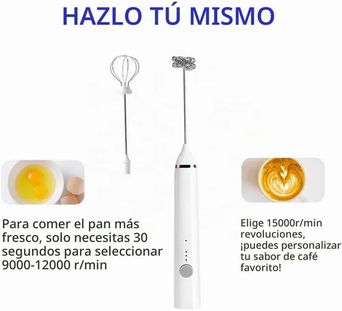 Vista 3 de Espumador de leche, espumador de leche eléctrico recargable de mano, 3 carga USB ajustable, se puede utilizar para bebidas de proteína de café a