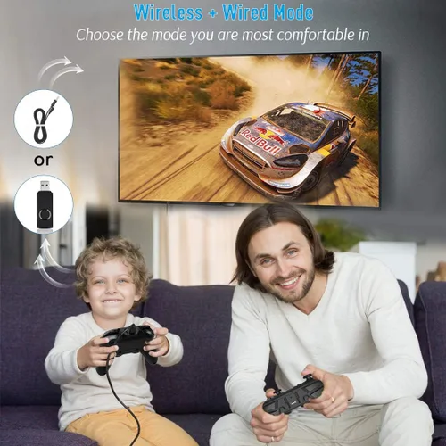 Vista 6 de Forty4 Wireless Gaming Controller Dual-Vibration Joystick Gamepad Computer Game Controller for PC Windows 781011 PS3 Switch- Black