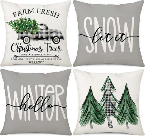 Vista 15 de Fundas de almohada de estilo navideño a cuadros de búfalo negro y blanco 45x45 centímetros (Negro a cuadros de búfalo)