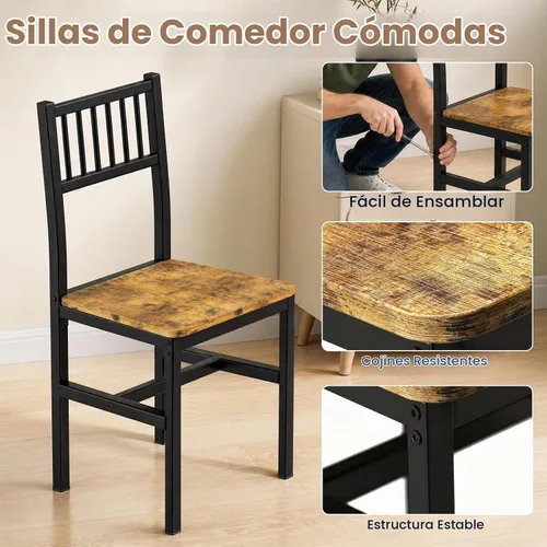 Vista 7 de AWQM Juego de mesa de comedor para 4, mesa industrial con juego de sillas