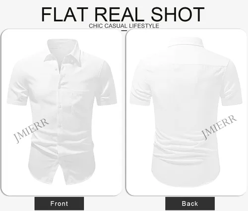 Vista 9 de JMIERR Camisas de vestir a rayas con botones y manga corta para hombre
