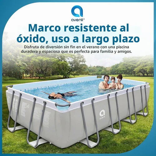 Vista 3 de JLeisure Avenli 17776 - Piscina rectangular sobre el suelo con marco de acero, de 18 x 10 x 4 pies, con kit de reparación, color gris