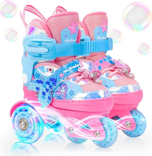 Vista 12 de Patines de Sirena para Niñas, MoSoulais 4 Tamaños Ajustables con Ruedas Iluminadas para Niños Pequeños, Patines para Mujeres Principiantes