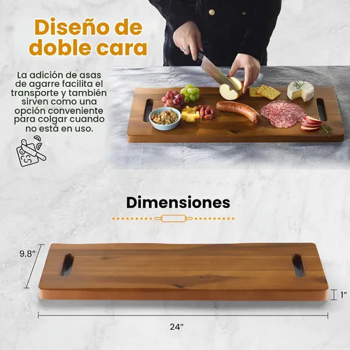 Vista 3 de TIDITA Tabla de Charcutería Grande de Madera de Acacia de 24" con Asas - Tablas de Madera Extra Largas para Servir Quesos - Plato Rectangular