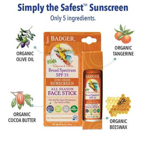 Vista 3 de Badger - Protector solar SPF 35 de zinc transparente para niños, mandarina y vainilla - Protector solar seguro para arrecifes resistente al agua