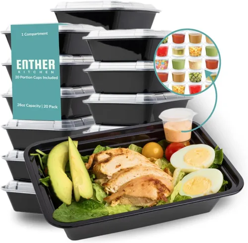 Vista 9 de Recipientes para comida preparada Enther 12 Pack 1 compartimento con tapa única, contenedores de almacenamiento de alimentos Bento, libres de BPA