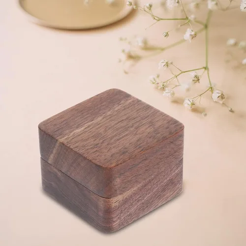 Vista 5 de USHOBE Caja de madera para anillos de madera, caja de anillo para el día de la boda, contenedor de propuesta de compromiso, funda rústica de un solo