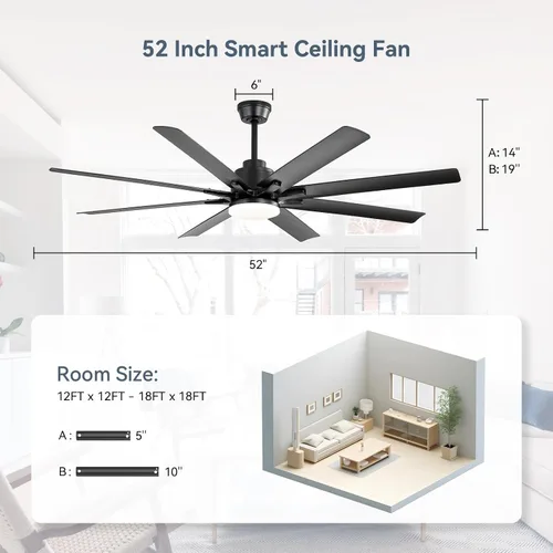 Vista 2 de Sofucor - Ventiladores de techo de 52 pulgadas con luces, ventilador de techo inteligente para interior/exterior con control remoto, funciona