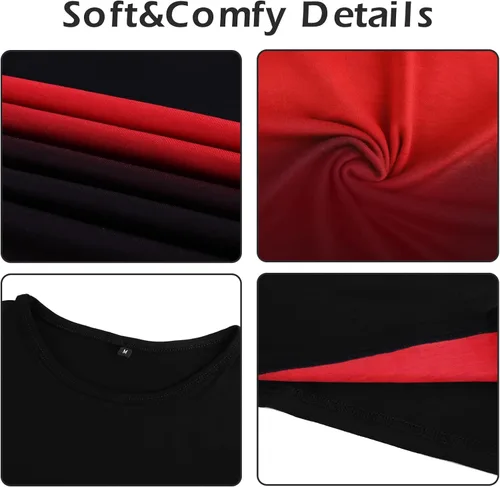Vista 6 de kuboyee Mens Slim Fit Cotton T-Shirt Short Sleeve Crew Neck Contrast Gradient Color Stitching Tops Fashion Shirts Casual Tee