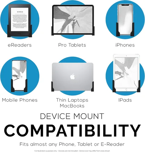 Vista 6 de Brainwavz Soporte adhesivo de pared para laptop y tableta, para MacBook, Surface, Notebooks, iPad, Galaxy Tab Note, eBooks, Kindle y más, se pega