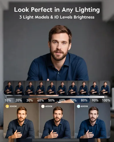 Vista 10 de Anillo de luz de 1300 lúmenes con soporte para escritorio, computadora y laptop, luz de podcast y transmisión con soporte flexible para teléfono